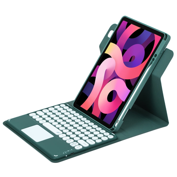 For iPad Air 2022 / iPad Pro 11 2021 Round Button 360 Degree Rotatable Bluetooth Keyboard Leather Case with Touchpad(Dark Green) - Universal by PMC Jewellery | Online Shopping South Africa | PMC Jewellery