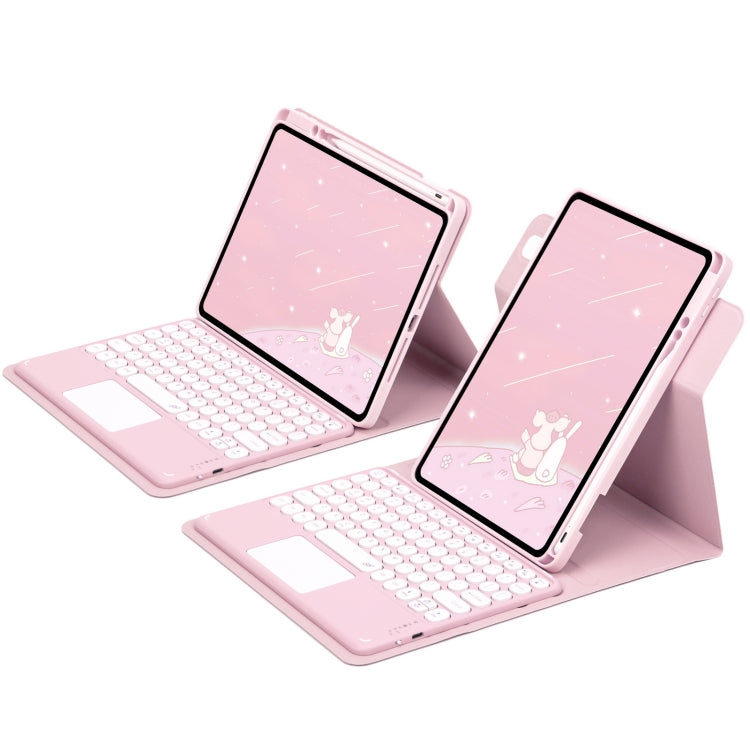 For iPad Air 2022 / iPad Pro 11 2021 Round Button 360 Degree Rotatable Bluetooth Keyboard Leather Case with Touchpad(Pink) - Universal by PMC Jewellery | Online Shopping South Africa | PMC Jewellery