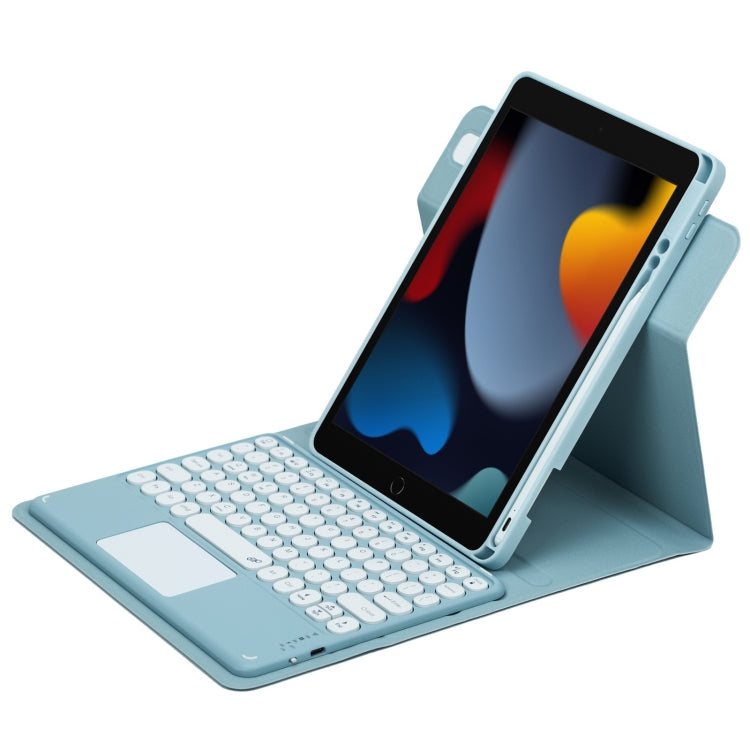 For iPad 10.2 2021 / Air 2019 Round Button 360 Degree Rotatable Bluetooth Keyboard Leather Case with Touchpad(Mist Blue) - Universal by PMC Jewellery | Online Shopping South Africa | PMC Jewellery