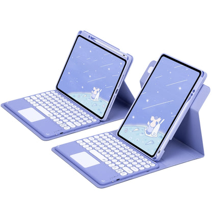 For iPad 10.2 2021 / Air 2019 Round Button 360 Degree Rotatable Bluetooth Keyboard Leather Case with Touchpad(Light Purple) - Universal by PMC Jewellery | Online Shopping South Africa | PMC Jewellery