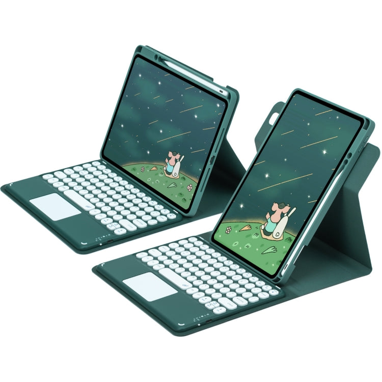 For iPad 10.2 2021 / Air 2019 Round Button 360 Degree Rotatable Bluetooth Keyboard Leather Case with Touchpad(Dark Green) - Universal by PMC Jewellery | Online Shopping South Africa | PMC Jewellery