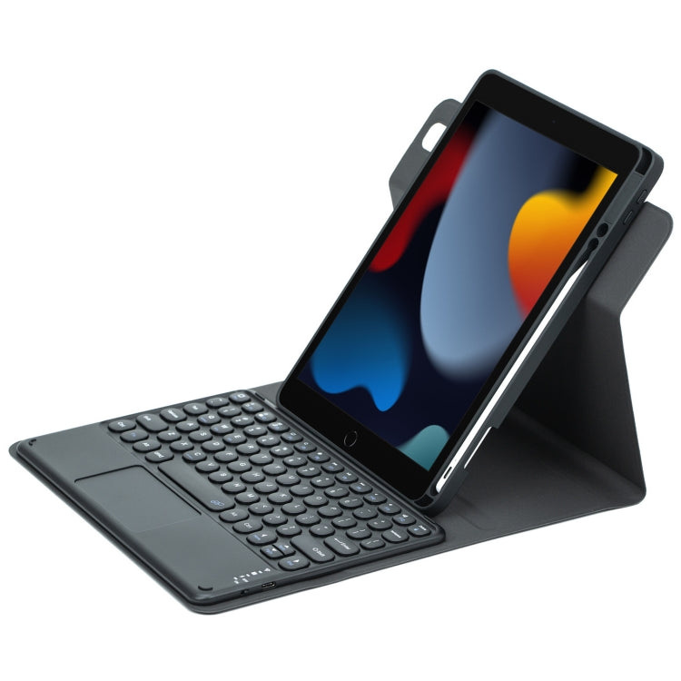 For iPad 10.2 2021 / Air 2019 Round Button 360 Degree Rotatable Bluetooth Keyboard Leather Case with Touchpad(Black) - Universal by PMC Jewellery | Online Shopping South Africa | PMC Jewellery