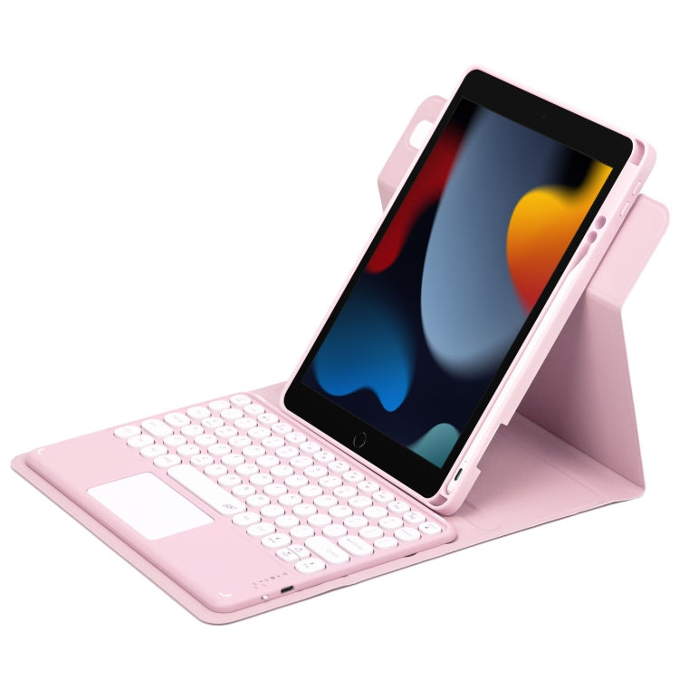 For iPad 10.2 2021 / Air 2019 Round Button 360 Degree Rotatable Bluetooth Keyboard Leather Case with Touchpad(Pink) - Universal by PMC Jewellery | Online Shopping South Africa | PMC Jewellery