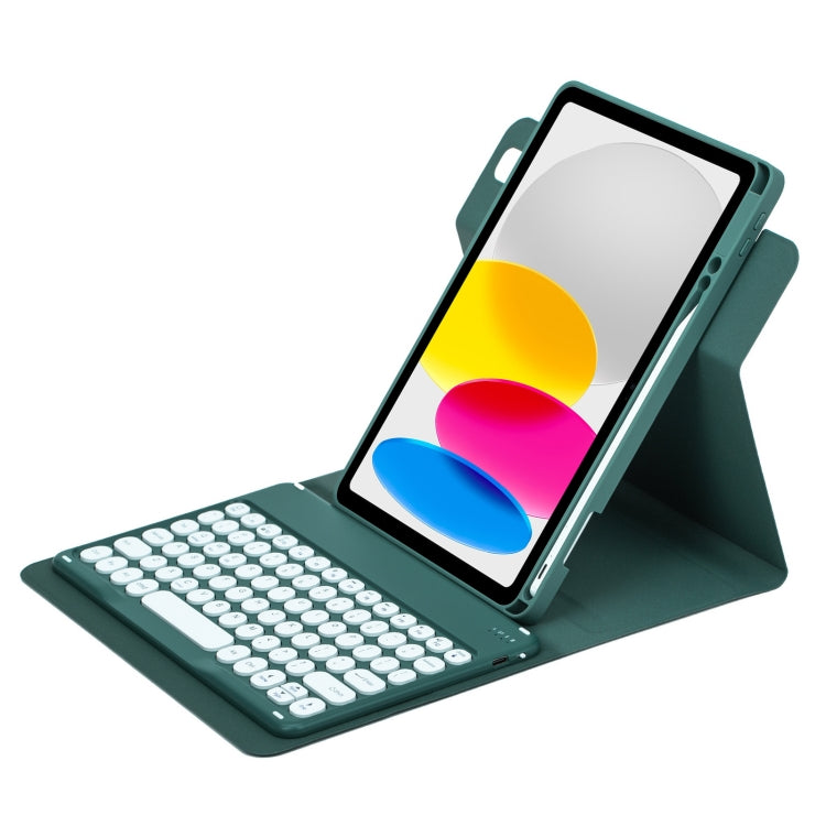 For iPad 10th Gen 10.9 2022 Round Button 360 Degree Rotatable Bluetooth Keyboard Leather Case(Dark Green) - Universal by PMC Jewellery | Online Shopping South Africa | PMC Jewellery