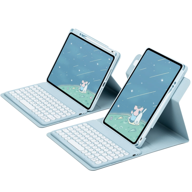 For iPad 10th Gen 10.9 2022 Round Button 360 Degree Rotatable Bluetooth Keyboard Leather Case(Sky Blue) - Universal by PMC Jewellery | Online Shopping South Africa | PMC Jewellery