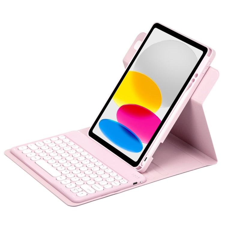 For iPad 10th Gen 10.9 2022 Round Button 360 Degree Rotatable Bluetooth Keyboard Leather Case(Pink) - Universal by PMC Jewellery | Online Shopping South Africa | PMC Jewellery