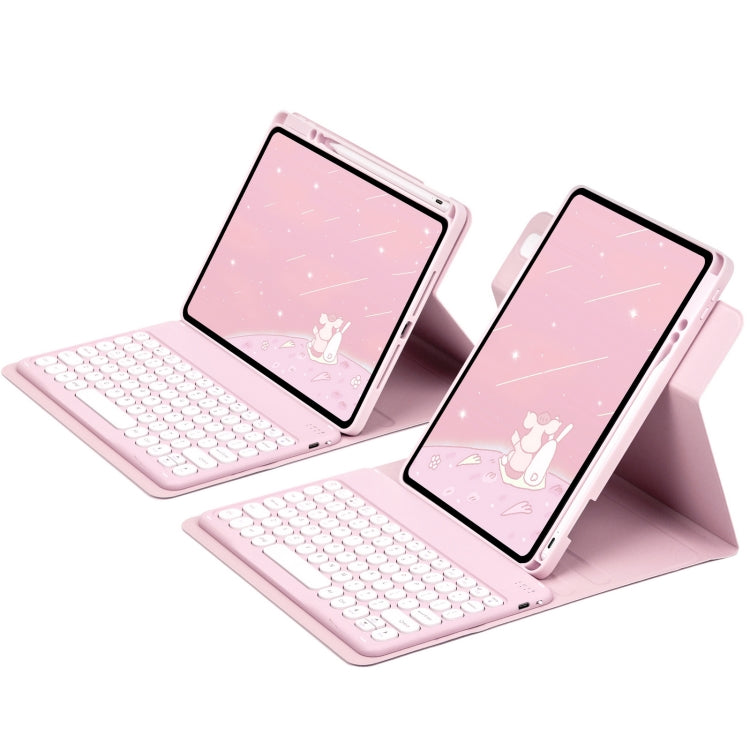 For iPad 10th Gen 10.9 2022 Round Button 360 Degree Rotatable Bluetooth Keyboard Leather Case(Pink) - Universal by PMC Jewellery | Online Shopping South Africa | PMC Jewellery