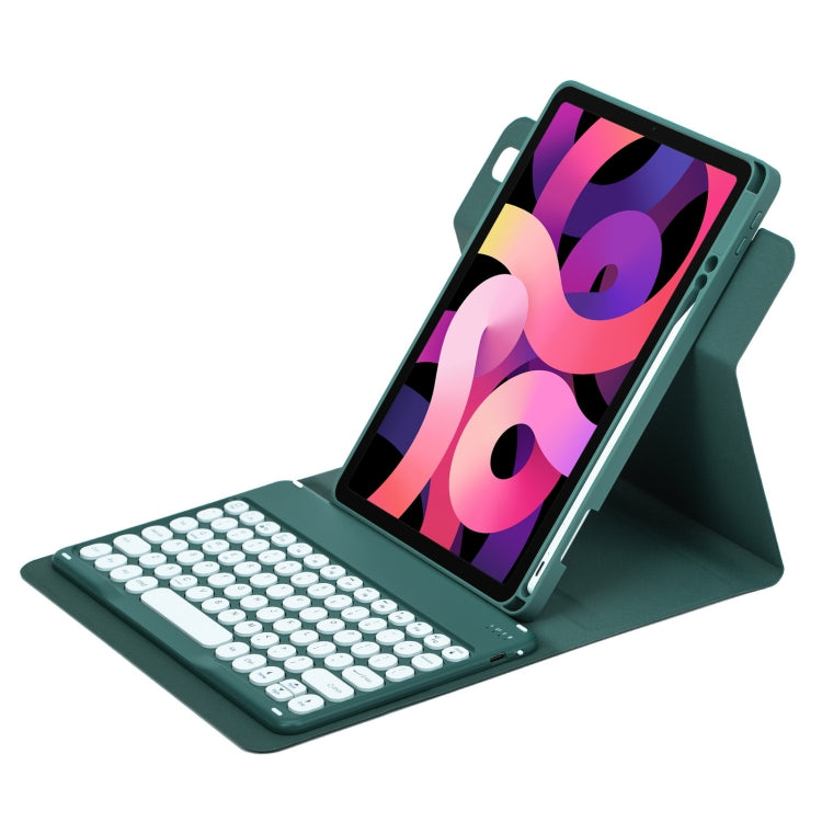 For iPad Air 2022 / iPad Pro 11 2021 Round Button 360 Degree Rotatable Bluetooth Keyboard Leather Case(Dark Green) - Universal by PMC Jewellery | Online Shopping South Africa | PMC Jewellery