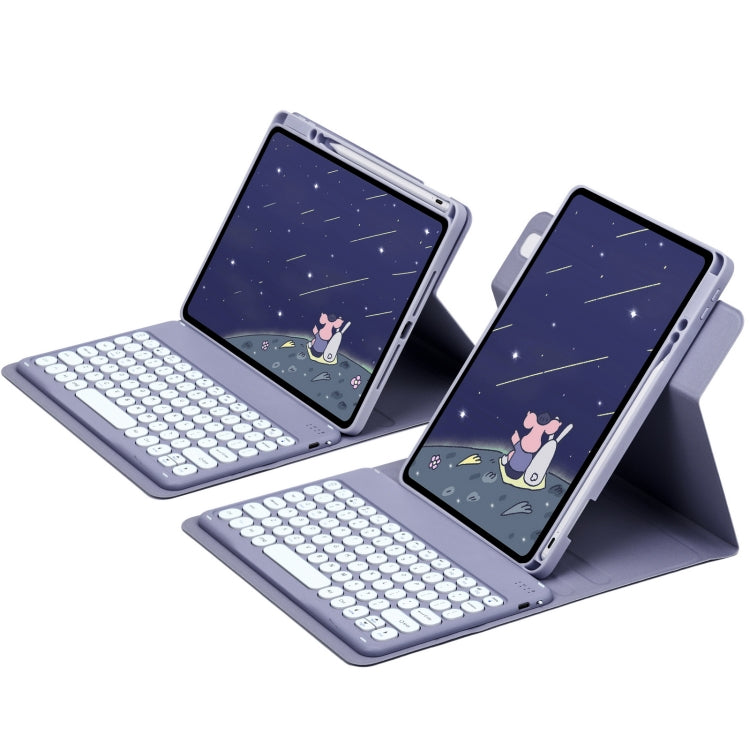 For iPad Air 2022 / iPad Pro 11 2021 Round Button 360 Degree Rotatable Bluetooth Keyboard Leather Case(Lavender Purple) - Universal by PMC Jewellery | Online Shopping South Africa | PMC Jewellery