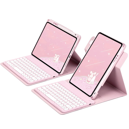 For iPad Air 2022 / iPad Pro 11 2021 Round Button 360 Degree Rotatable Bluetooth Keyboard Leather Case(Pink) - Universal by PMC Jewellery | Online Shopping South Africa | PMC Jewellery