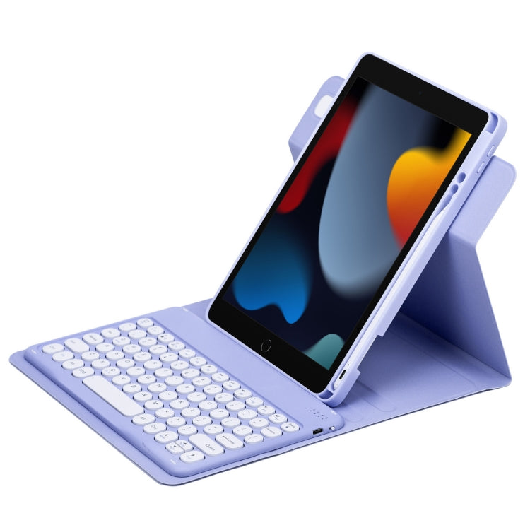 For iPad 10.2 2021 / Air 2019 Round Button 360 Degree Rotatable Bluetooth Keyboard Leather Case(Light Purple) - Universal by PMC Jewellery | Online Shopping South Africa | PMC Jewellery