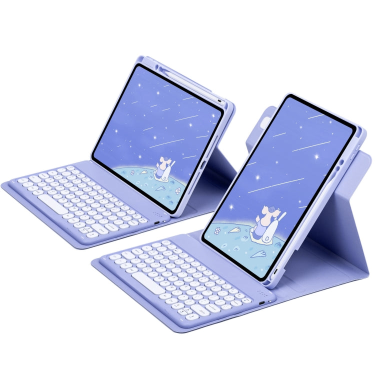 For iPad 10.2 2021 / Air 2019 Round Button 360 Degree Rotatable Bluetooth Keyboard Leather Case(Light Purple) - Universal by PMC Jewellery | Online Shopping South Africa | PMC Jewellery