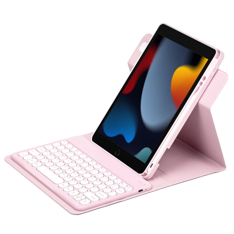 For iPad 10.2 2021 / Air 2019 Round Button 360 Degree Rotatable Bluetooth Keyboard Leather Case(Pink) - Universal by PMC Jewellery | Online Shopping South Africa | PMC Jewellery