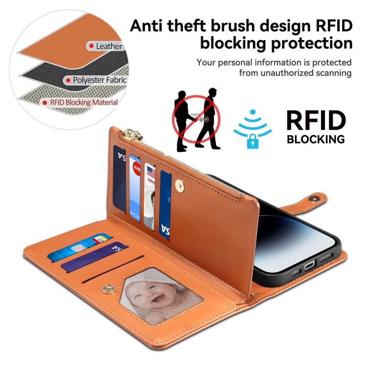 For iPhone 16 Pro Max ESEBLE Star Series Lanyard Zipper Wallet RFID Leather Case(Brown) - iPhone 16 Pro Max Cases by ESEBLE | Online Shopping South Africa | PMC TechLife | Buy Now Pay Later Mobicred