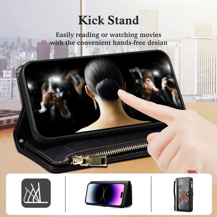 For iPhone 16 Pro Max ESEBLE Star Series Lanyard Zipper Wallet RFID Leather Case(Black) - free shipping - PMC TechLife - Order now!