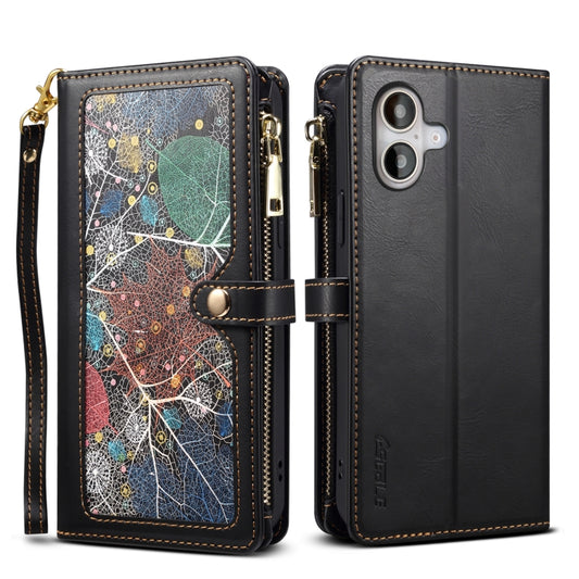 For iPhone 16 Plus ESEBLE Star Series Lanyard Zipper Wallet RFID Leather Case(Black) - iPhone 16 Plus Cases by ESEBLE | Online Shopping South Africa | PMC Jewellery | Buy Now Pay Later Mobicred