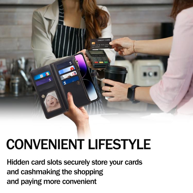 For iPhone 16e ESEBLE Star Series Lanyard Zipper Wallet RFID Leather Case(Black) - iPhone 16e Cases by ESEBLE | Online Shopping South Africa | PMC TechLife | Buy Now Pay Later Mobicred
