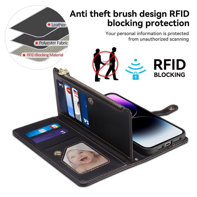 For iPhone 16e ESEBLE Star Series Lanyard Zipper Wallet RFID Leather Case(Black) - iPhone 16e Cases by ESEBLE | Online Shopping South Africa | PMC TechLife | Buy Now Pay Later Mobicred
