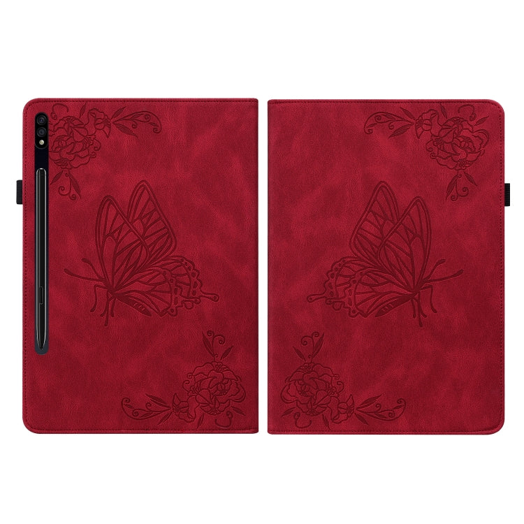 For Samsung Galaxy Tab S9 Butterfly Flower Embossed Leather Tablet Case(Red) - Galaxy Tab S9 Cases by PMC Jewellery | Online Shopping South Africa | PMC Jewellery | Buy Now Pay Later Mobicred