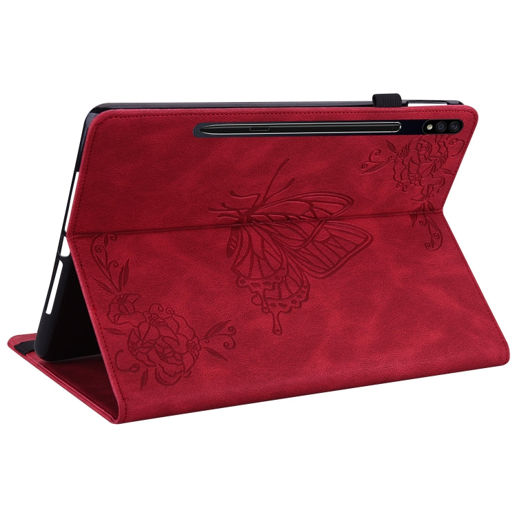 For Samsung Galaxy Tab S9 Butterfly Flower Embossed Leather Tablet Case(Red) - Galaxy Tab S9 Cases by PMC Jewellery | Online Shopping South Africa | PMC Jewellery | Buy Now Pay Later Mobicred