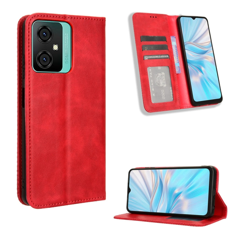 For Blackview Oscal C70 Magnetic Buckle Retro Texture Leather Phone Case(Red) - More Brand by PMC Jewellery | Online Shopping South Africa | PMC Jewellery