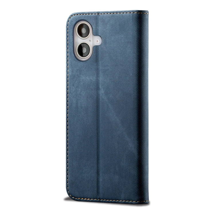 For iPhone 16 Denim Texture Casual Style Horizontal Flip Leather Case(Blue) - iPhone 16 Cases by PMC Jewellery | Online Shopping South Africa | PMC Jewellery | Buy Now Pay Later Mobicred