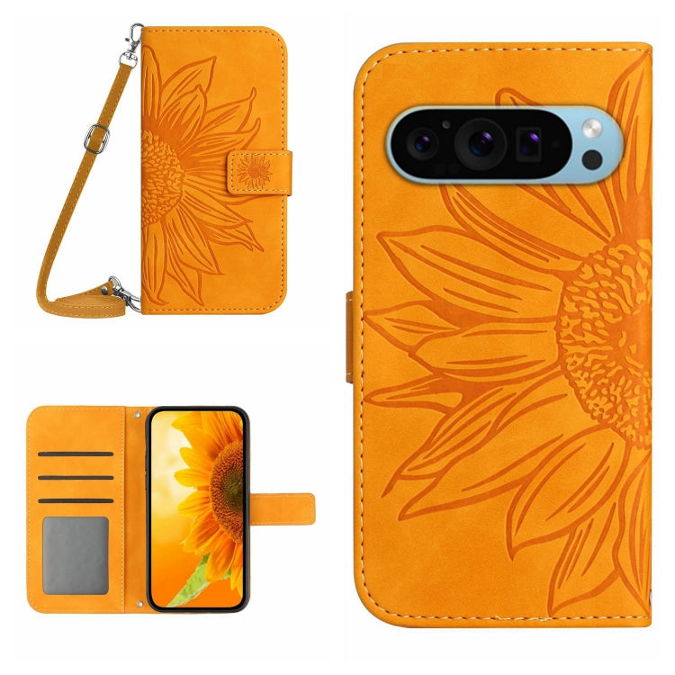 For Google Pixel 9 Pro Skin Feel Sun Flower Embossed Flip Leather Phone Case with Lanyard(Yellow) - Google Cases by PMC Jewellery | Online Shopping South Africa | PMC Jewellery | Buy Now Pay Later Mobicred