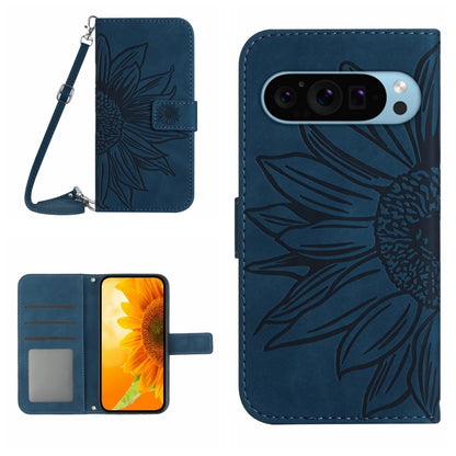 For Google Pixel 9 Pro Skin Feel Sun Flower Embossed Flip Leather Phone Case with Lanyard(Inky Blue) - Google Cases by PMC Jewellery | Online Shopping South Africa | PMC Jewellery | Buy Now Pay Later Mobicred