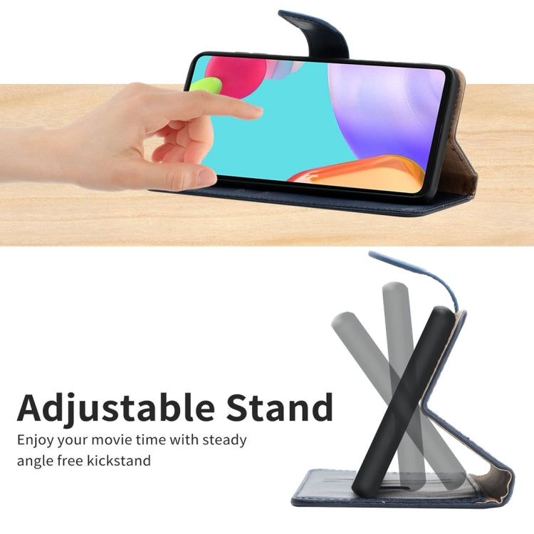 For Samsung Galaxy S23 FE 5G HT02 Genuine Leather Fingerprint-proof Flip Phone Case(Blue) - Galaxy S23 FE 5G Cases by PMC TechLife | Online Shopping South Africa | PMC TechLife