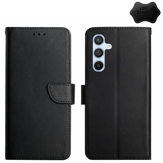 For Samsung Galaxy S24 5G HT02 Genuine Leather Fingerprint-proof Flip Phone Case(Black) - Galaxy S24 5G Cases by PMC Jewellery | Online Shopping South Africa | PMC Jewellery | Buy Now Pay Later Mobicred