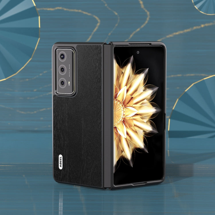 For Honor Magic V2 ABEEL Wood Texture PU Phone Case(Black) - Honor Cases by PMC Jewellery | Online Shopping South Africa | PMC Jewellery