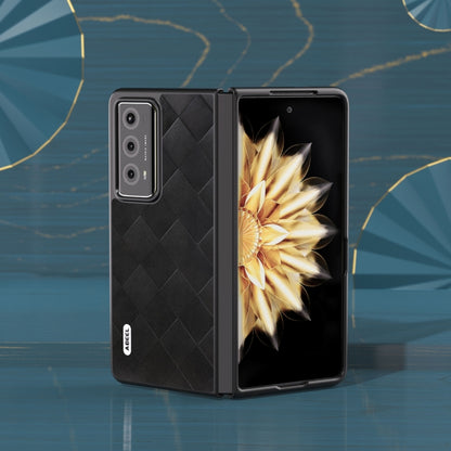 For Honor Magic V2 ABEEL Weave Plaid PU Phone Case(Black) - Honor Cases by PMC Jewellery | Online Shopping South Africa | PMC Jewellery | Buy Now Pay Later Mobicred