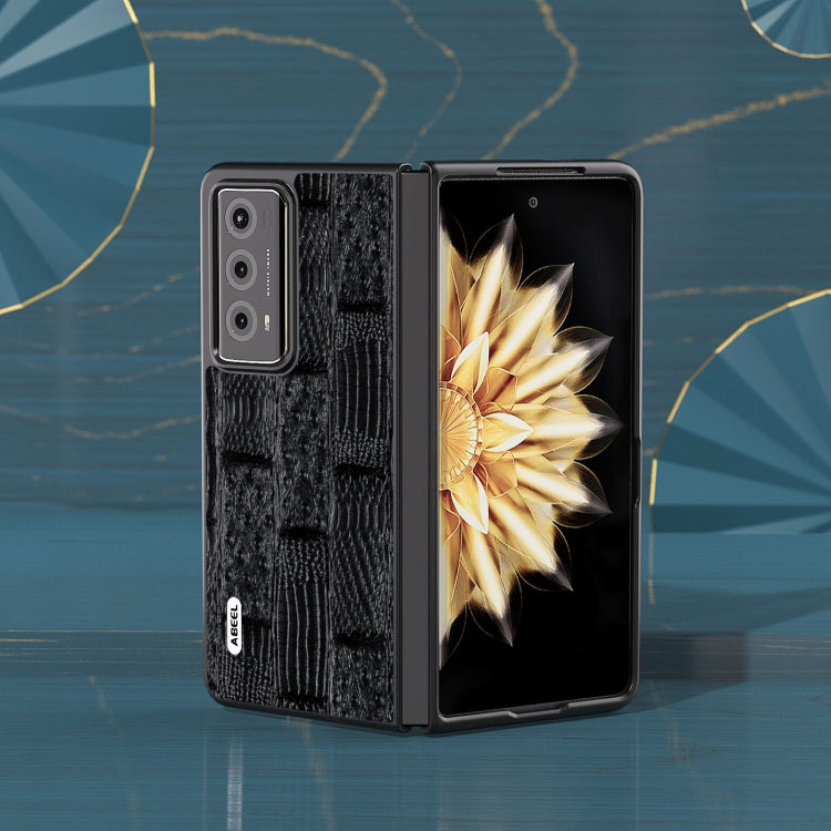 For Honor Magic V2 ABEEL Genuine Leather Mahjong Pattern Black Edge Phone Case(Black) - Honor Cases by PMC Jewellery | Online Shopping South Africa | PMC Jewellery | Buy Now Pay Later Mobicred