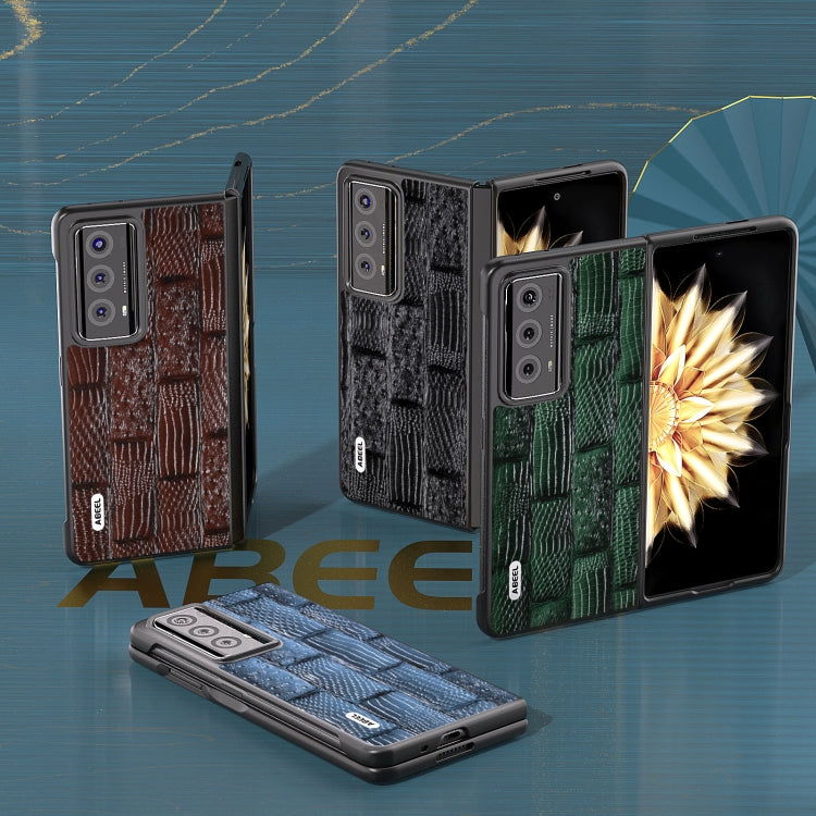 For Honor Magic V2 ABEEL Genuine Leather Mahjong Pattern Black Edge Phone Case(Black) - Honor Cases by PMC TechLife | Online Shopping South Africa | PMC TechLife | Buy Now Pay Later Mobicred