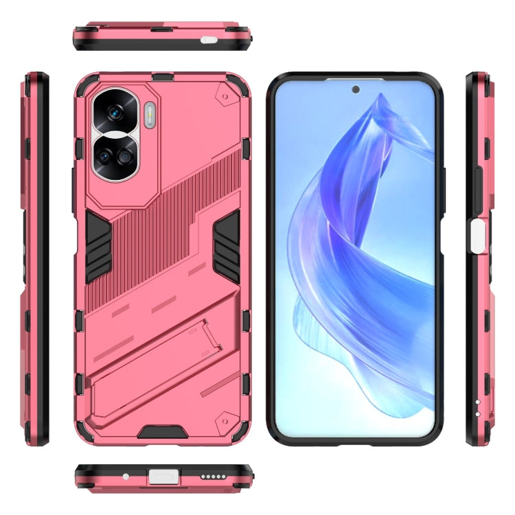 For Honor 90 Lite 5G Global Punk Armor 2 in 1 PC + TPU Phone Case with Holder(Light Red) - Honor Cases by PMC Jewellery | Online Shopping South Africa | PMC Jewellery | Buy Now Pay Later Mobicred