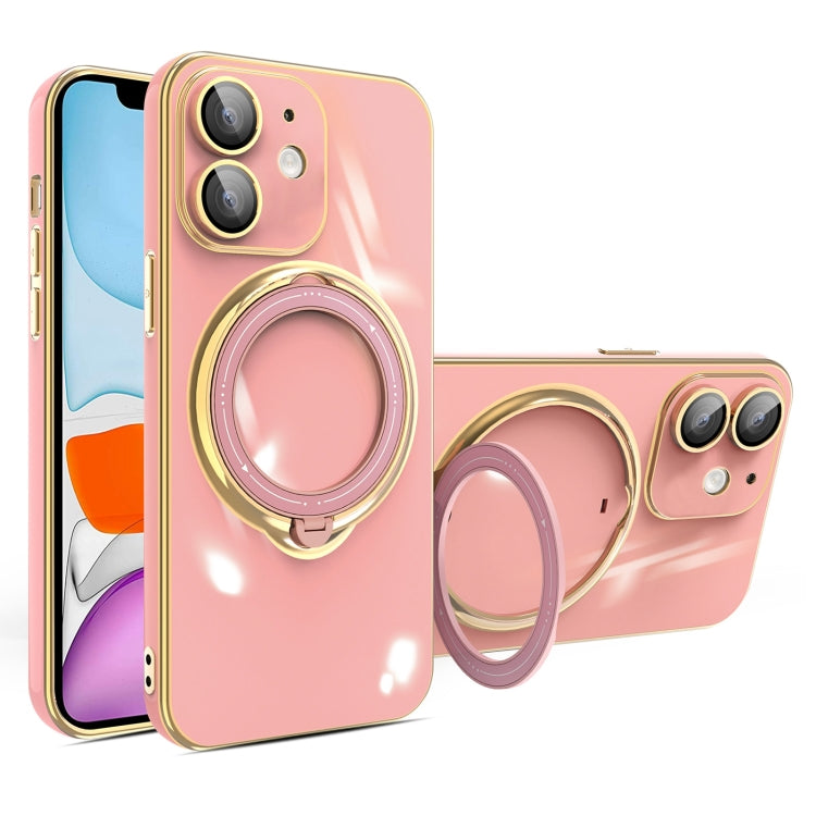 For iPhone 11 Multifunction Electroplating MagSafe Holder Phone Case(Pink) - iPhone 11 Cases by PMC TechLife | Online Shopping South Africa | PMC TechLife