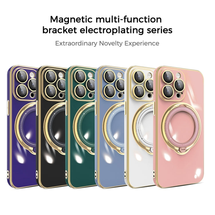 For iPhone 12 Pro Max Multifunction Electroplating MagSafe Holder Phone Case(Blue) - iPhone 12 Pro Max Cases by PMC Jewellery | Online Shopping South Africa | PMC Jewellery