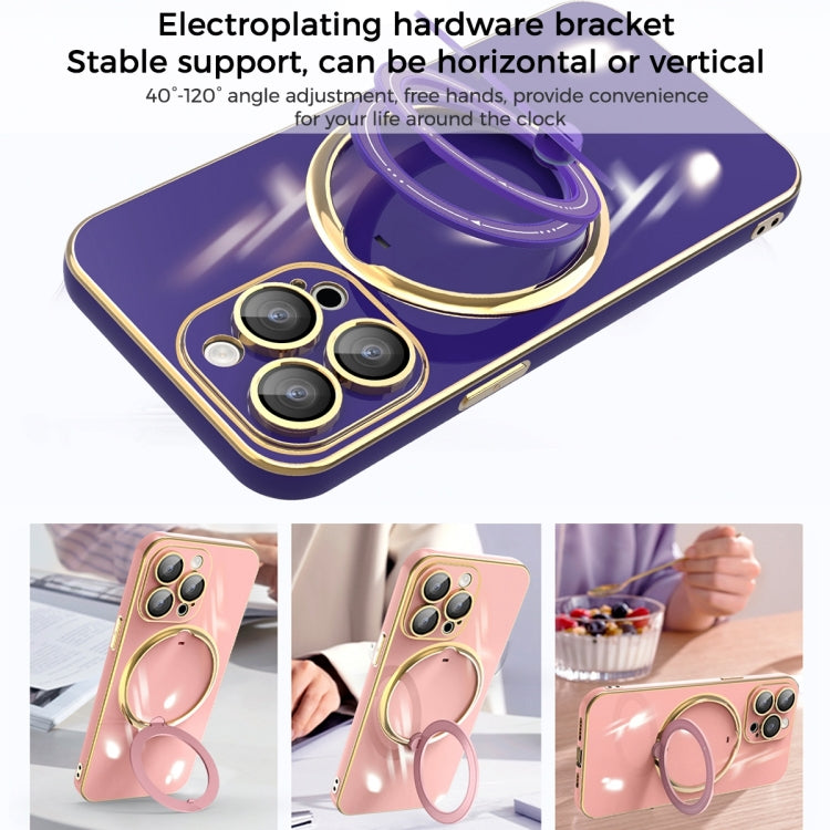 For iPhone 11 Pro Multifunction Electroplating MagSafe Holder Phone Case(Dark Purple) - iPhone 11 Pro Cases by PMC Jewellery | Online Shopping South Africa | PMC Jewellery