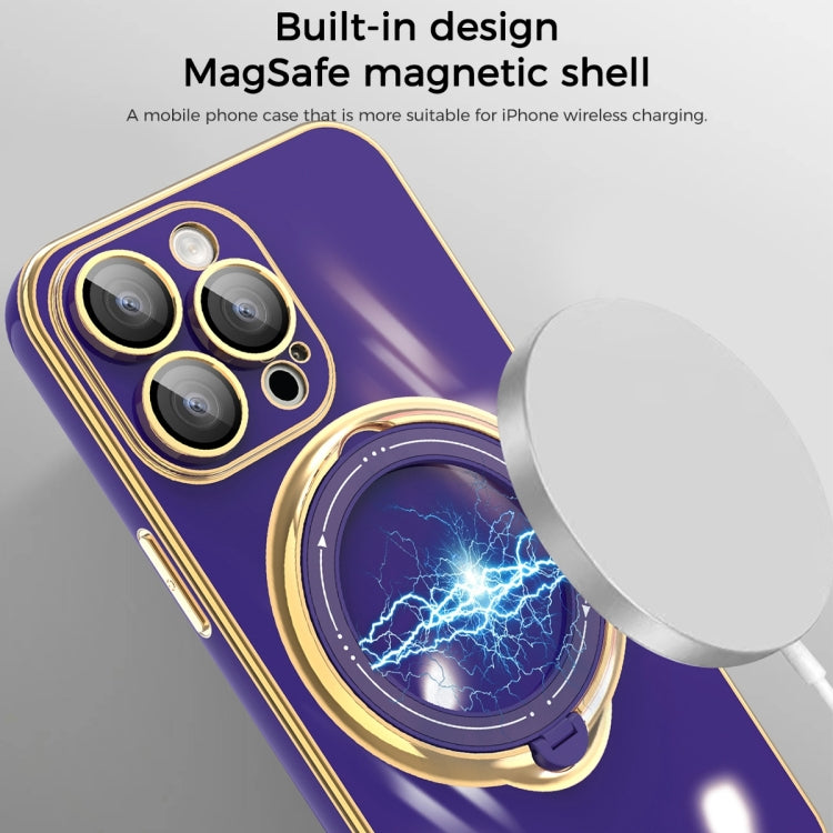 For iPhone 15 Pro Max Multifunction Electroplating MagSafe Holder Phone Case(Dark Purple) - iPhone 15 Pro Max Cases by PMC TechLife | Online Shopping South Africa | PMC TechLife
