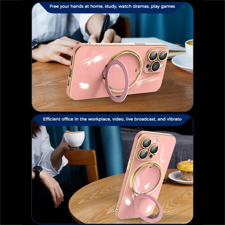 For iPhone 12 Pro Max Multifunction Electroplating MagSafe Holder Phone Case(Pink) - iPhone 12 Pro Max Cases by PMC Jewellery | Online Shopping South Africa | PMC Jewellery