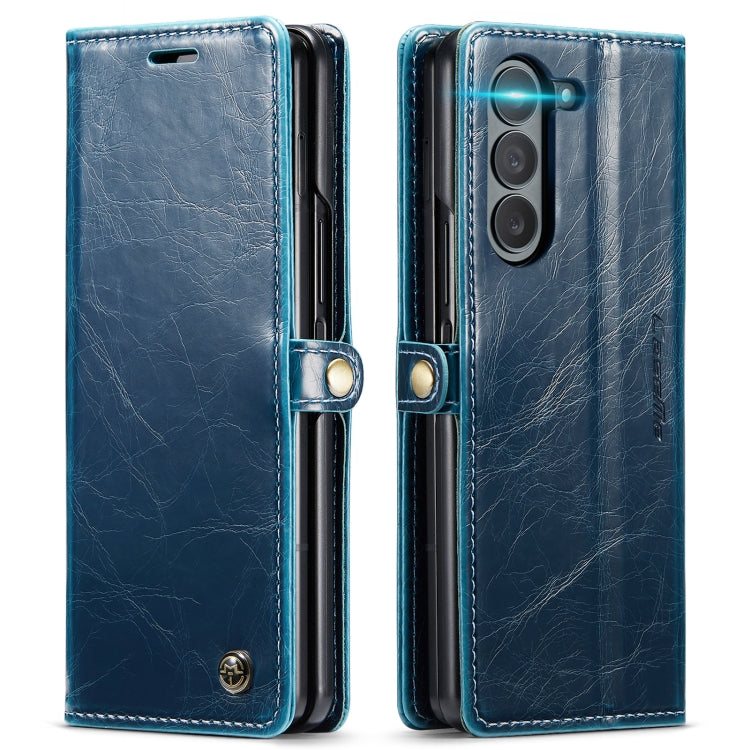 For Samsung Galaxy Z Fold5 CaseMe-003 PU + PC Business Style Crazy Horse Texture Leather Phone Case(Blue Green) - Galaxy Z Fold5 Cases by CaseMe | Online Shopping South Africa | PMC Jewellery | Buy Now Pay Later Mobicred