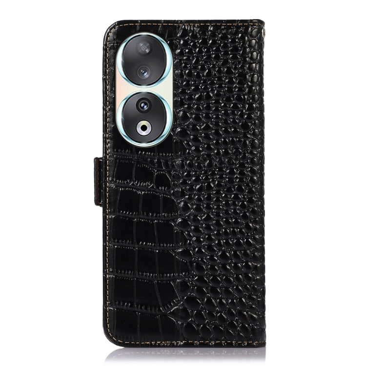 For Honor 90 Crocodile Top Layer Cowhide Leather Phone Case(Black) - Honor Cases by PMC TechLife | Online Shopping South Africa | PMC TechLife | Buy Now Pay Later Mobicred