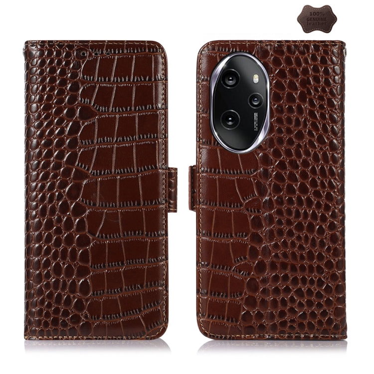 For Honor 100 Pro Crocodile Top Layer Cowhide Leather Phone Case(Brown) - Honor Cases by PMC TechLife | Online Shopping South Africa | PMC TechLife | Buy Now Pay Later Mobicred
