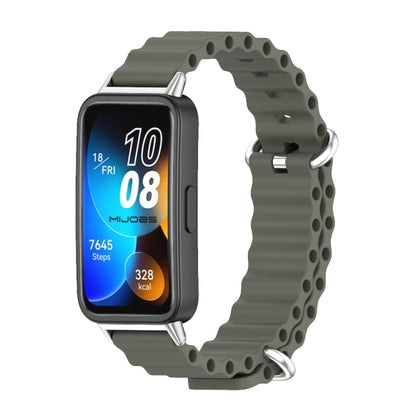 For Huawei Band 8 Mijobs Marine Silicone Breathable Watch Band(Khaki Green+Silver) - Watch Bands by MIJOBS | Online Shopping South Africa | PMC Jewellery