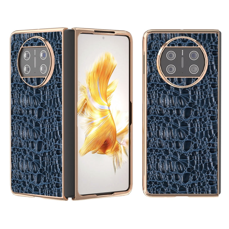 For Huawei Mate X3 Nano Plating Genuine Leather Sky Series Phone Case(Blue) - Huawei Cases by PMC TechLife | Online Shopping South Africa | PMC TechLife | Buy Now Pay Later Mobicred