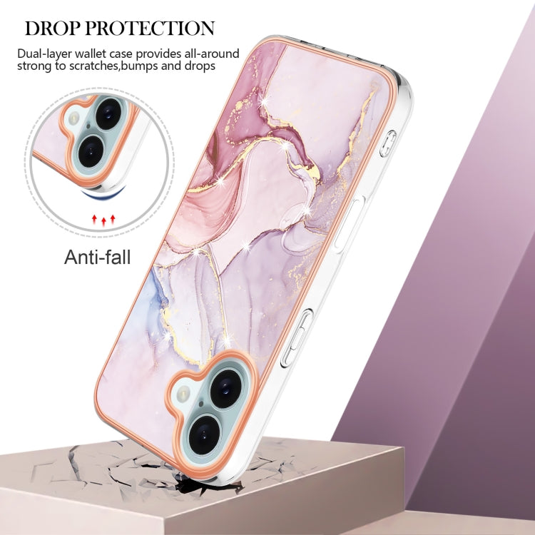 Electroplating Marble Pattern Dual-side IMD TPU Shockproof Phone Case For iPhone 16 Plus(Rose Gold 005) - iPhone 16 Plus Cases by PMC TechLife | Online Shopping South Africa | PMC TechLife | Buy Now Pay Later Mobicred