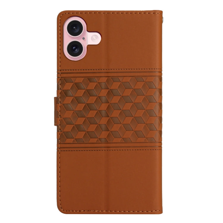 For iPhone 16 Diamond Embossed Skin Feel Leather Phone Case(Brown) - iPhone 16 Cases by PMC TechLife | Online Shopping South Africa | PMC TechLife | Buy Now Pay Later Mobicred