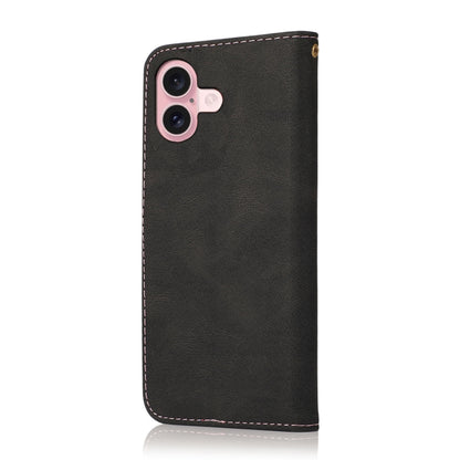 For iPhone 16 Dual-color Stitching Leather Phone Case(Black Rose Gold) - iPhone 16 Cases by PMC Jewellery | Online Shopping South Africa | PMC Jewellery | Buy Now Pay Later Mobicred