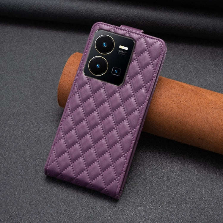 For vivo Y35 4G / Y22s Diamond Lattice Vertical Flip Leather Phone Case(Dark Purple) - vivo Cases by PMC Jewellery | Online Shopping South Africa | PMC Jewellery | Buy Now Pay Later Mobicred