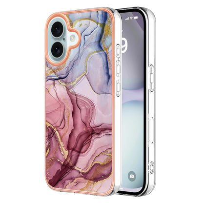 For iPhone 16 Electroplating Marble Dual-side IMD Phone Case(Rose Red 014) - iPhone 16 Cases by PMC Jewellery | Online Shopping South Africa | PMC Jewellery | Buy Now Pay Later Mobicred